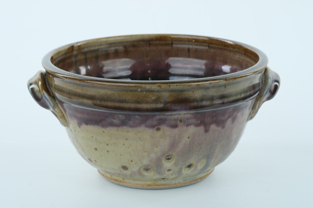 Handmade Nichols Pottery Stoneware Colander Bowl – 9.5" Wide, Signed 2009, Drip-Glazed Art Pottery