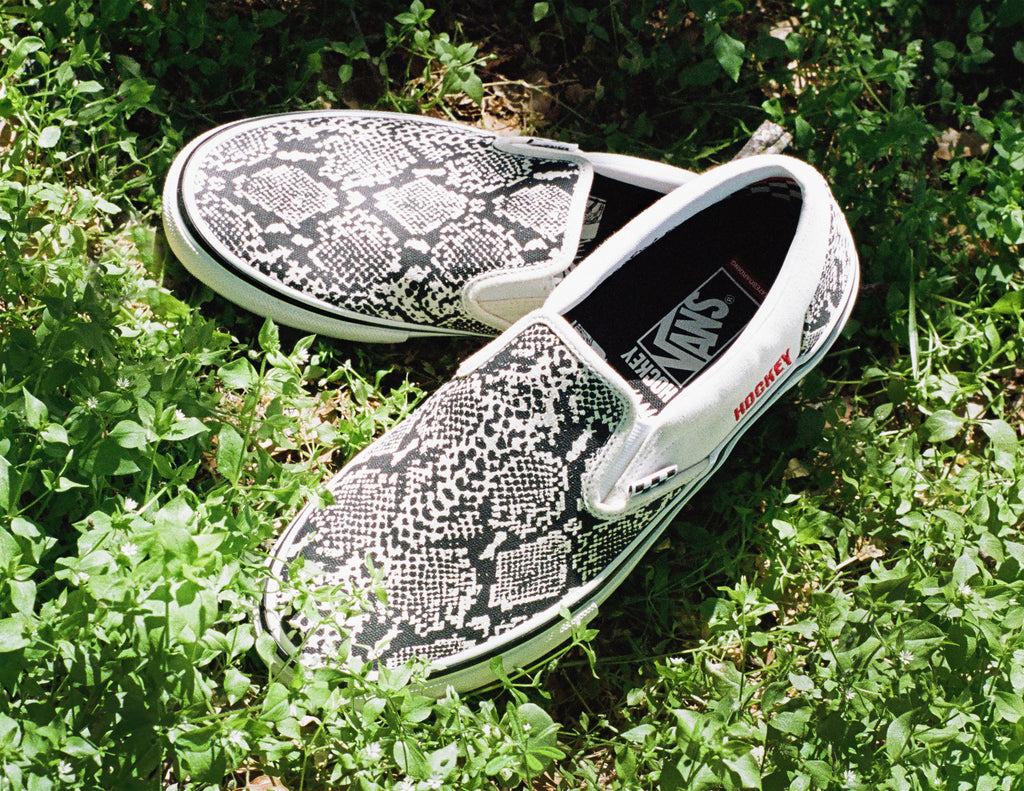 vans x hockey skateboards skate slip on shoes black white snakeskin online canada