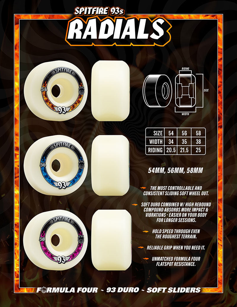 Spitfire Soft Sliders 93D Radials Wheels 54mm 56mm 58mm online canada skateboard flames