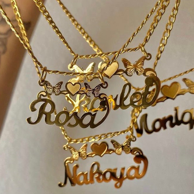 Butterfly & Heart Custom Name Necklace