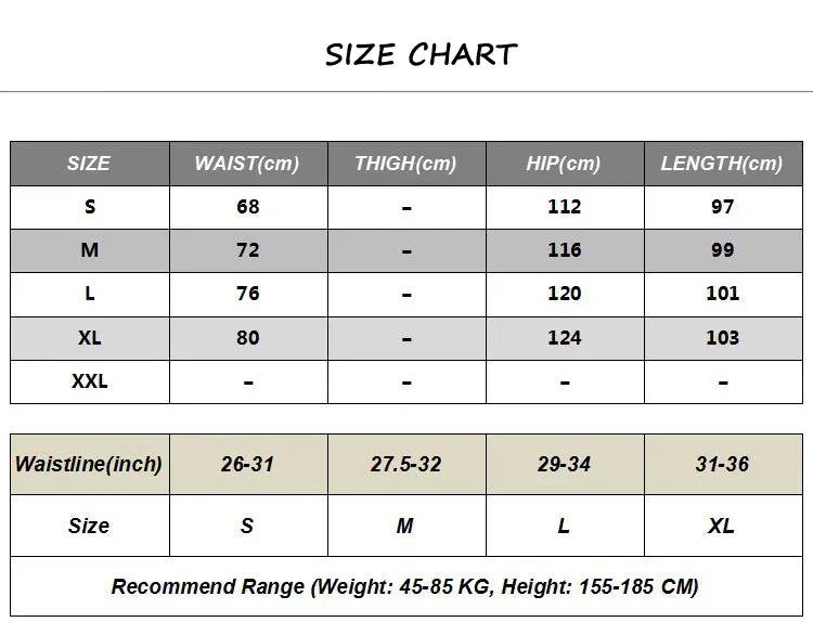 Size Chart Pants Multi-pocket Techwear