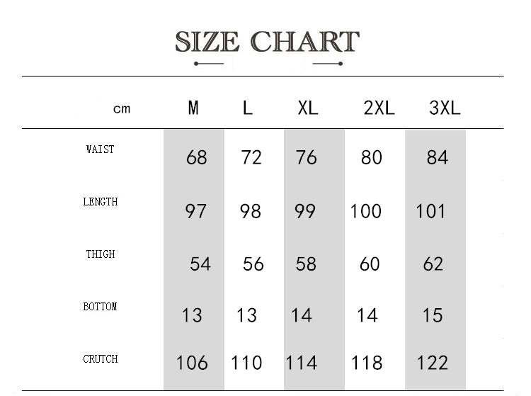 Size chart Techwear Strap Pants