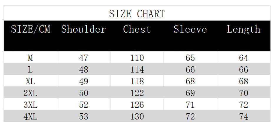 Size chart Troopers Techwear Jacket