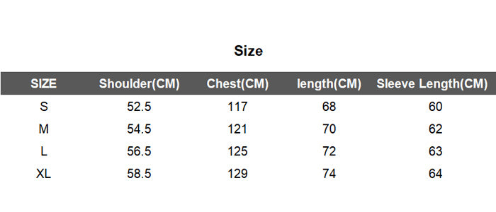 Size chart Dark Techwear Windbreaker