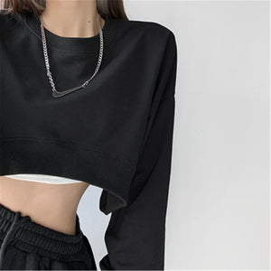 LONG SLEEVE CROP TOP - BLACK – Unlabeled