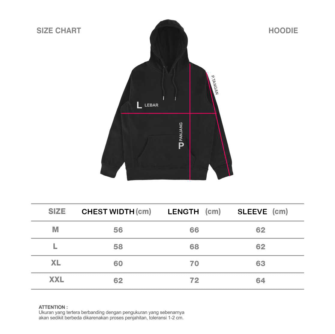 size chart hoodie