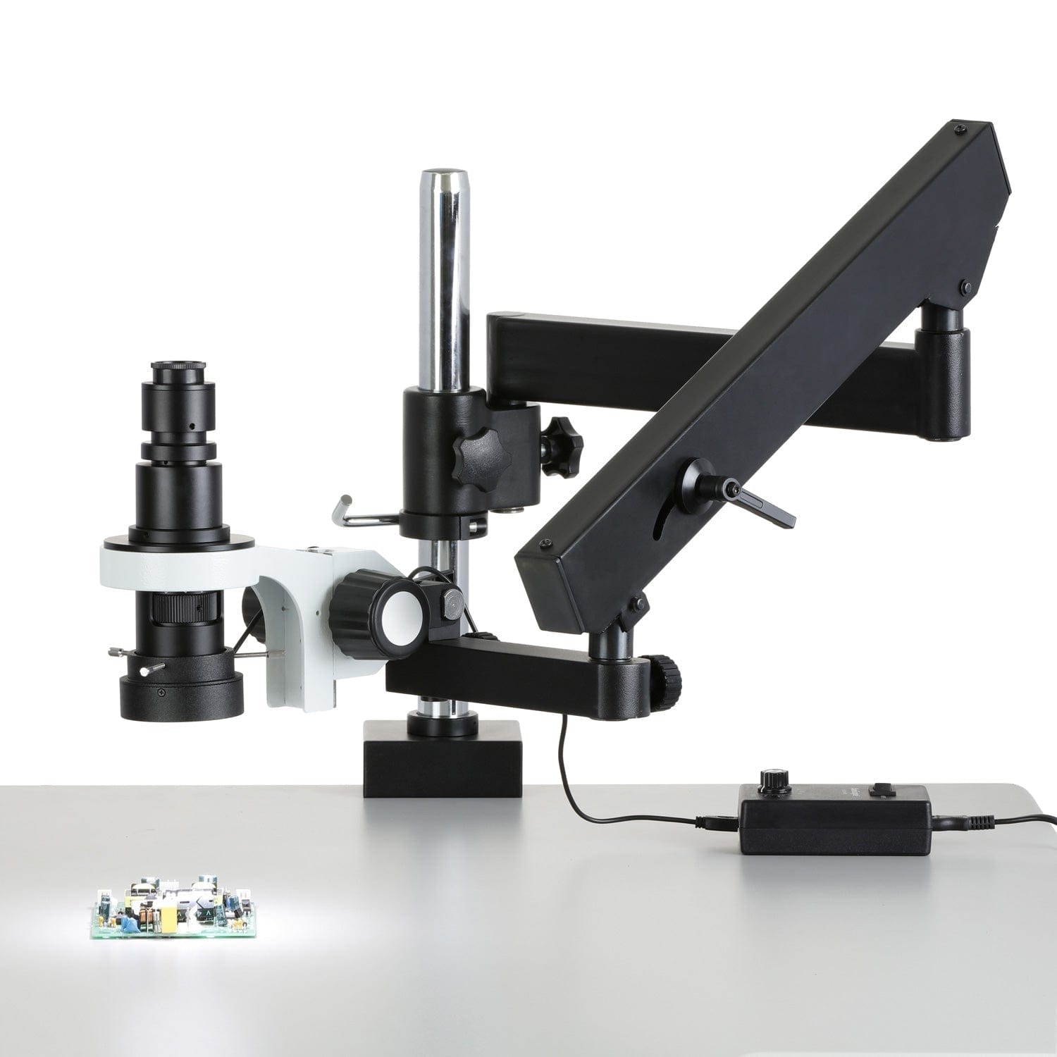 0.7X-5X Zoom Inspection Microscope w/ LED Ring Light on Table