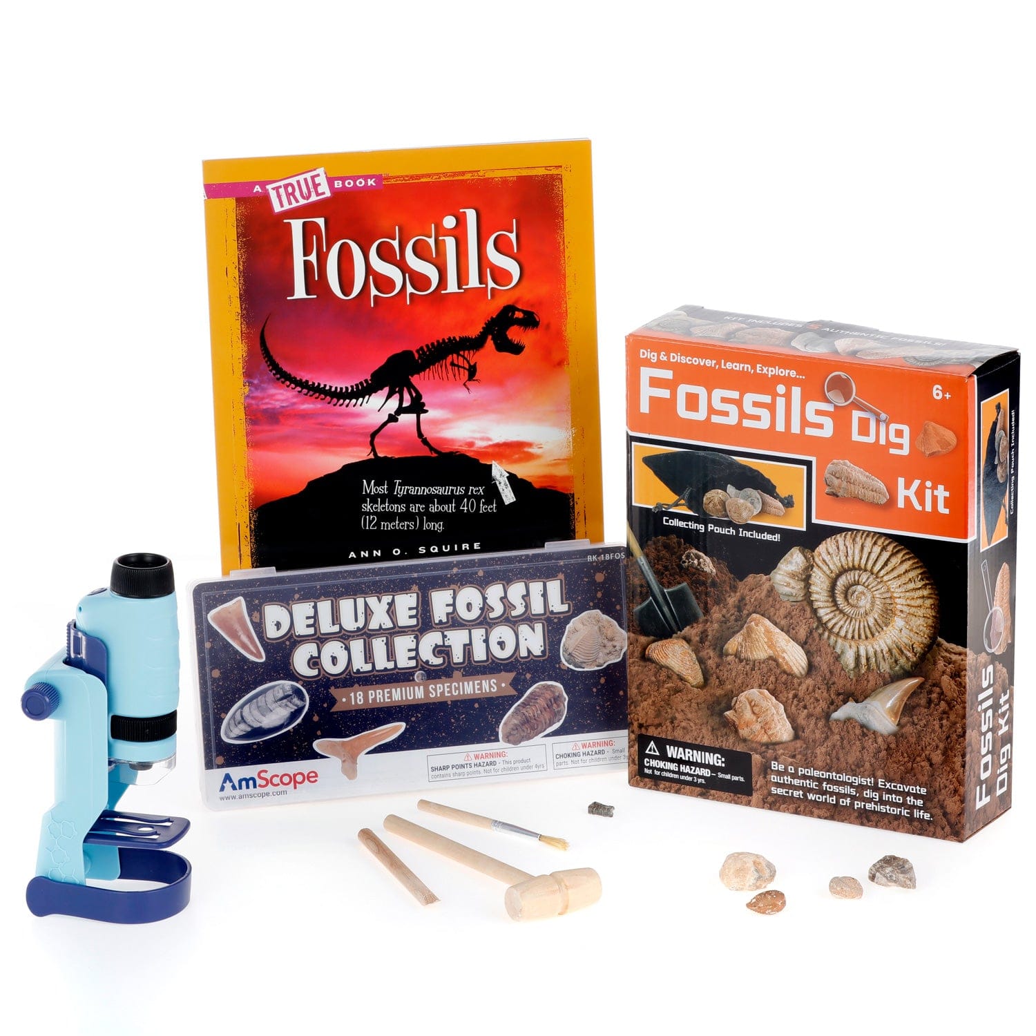 AmScope Kid's Fossil Adventurer Series Set featuring Deluxe All-In-One