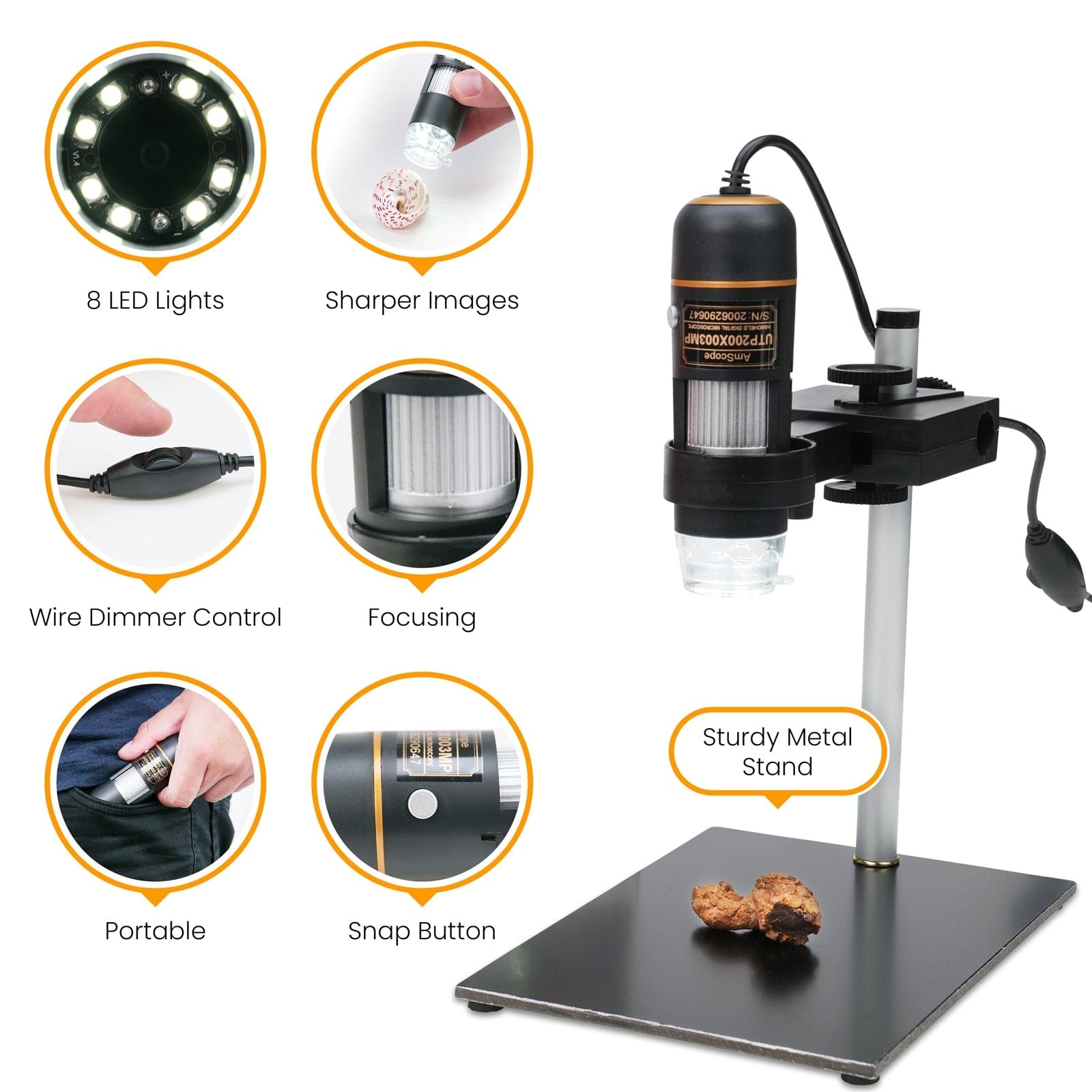 AmScope UWT Series 0.3MP Handheld Multi-USB Digital Microscope 50X-500