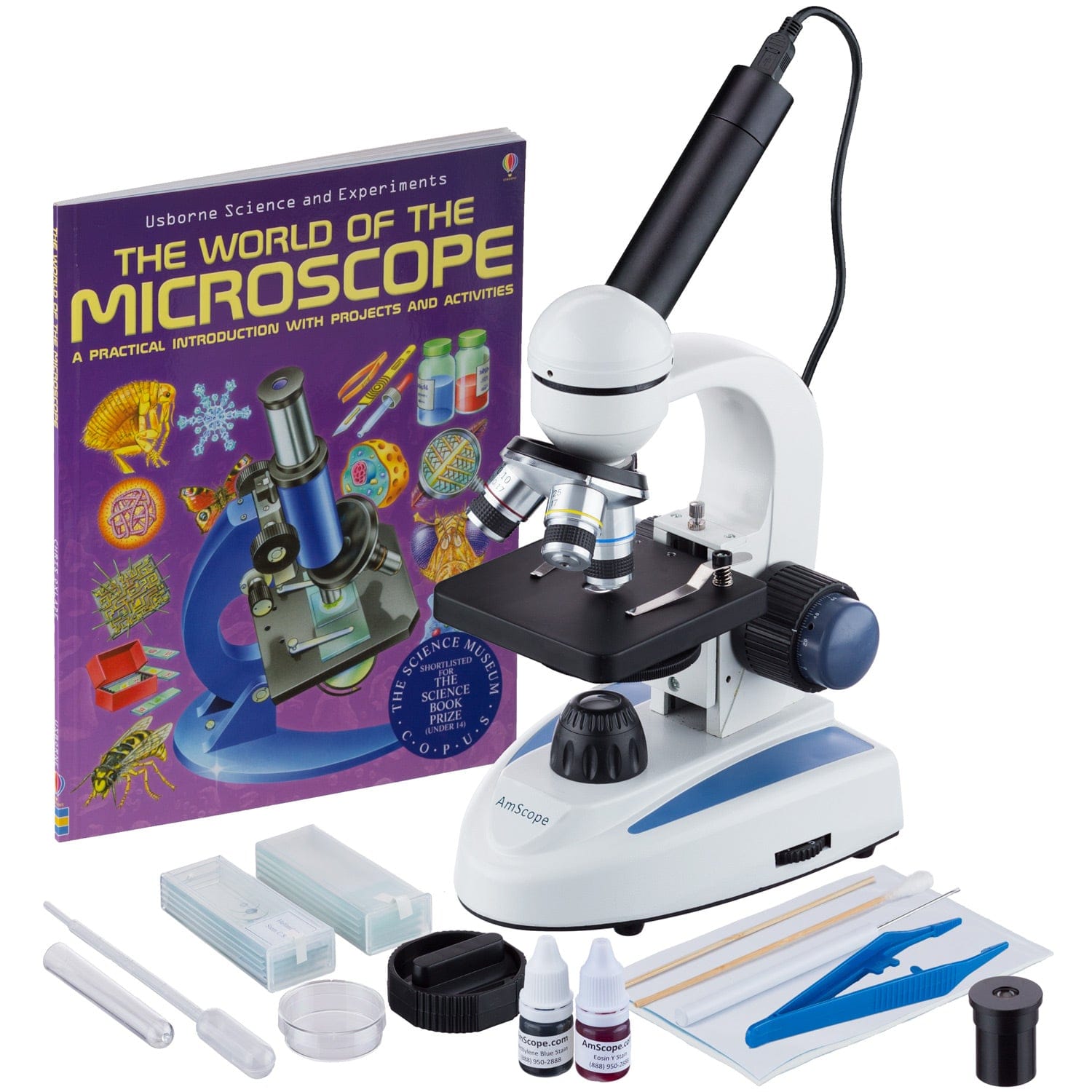 40X-1000X LED Solid-metal Portable Compound Microscope with Camera