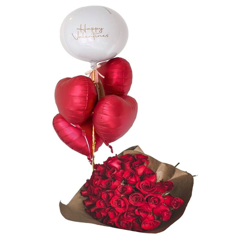 Bouquet Orbz + Ramo de 36 rosas rojas – Globos Helio