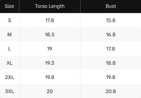 enha baby tee size chart