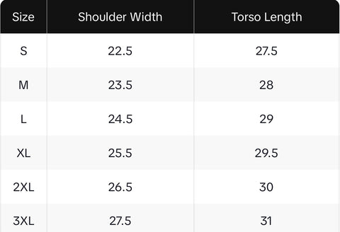 tee size chart