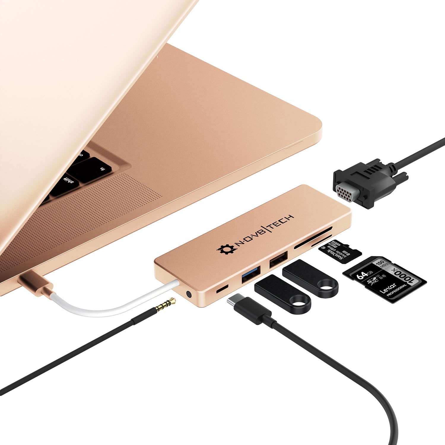 vluchtelingen Kosten Bezighouden 9in1 Gold USB C Hub | 9 Device Ports adapter MacBook Air & MacBook Pro -  NOV8TECH