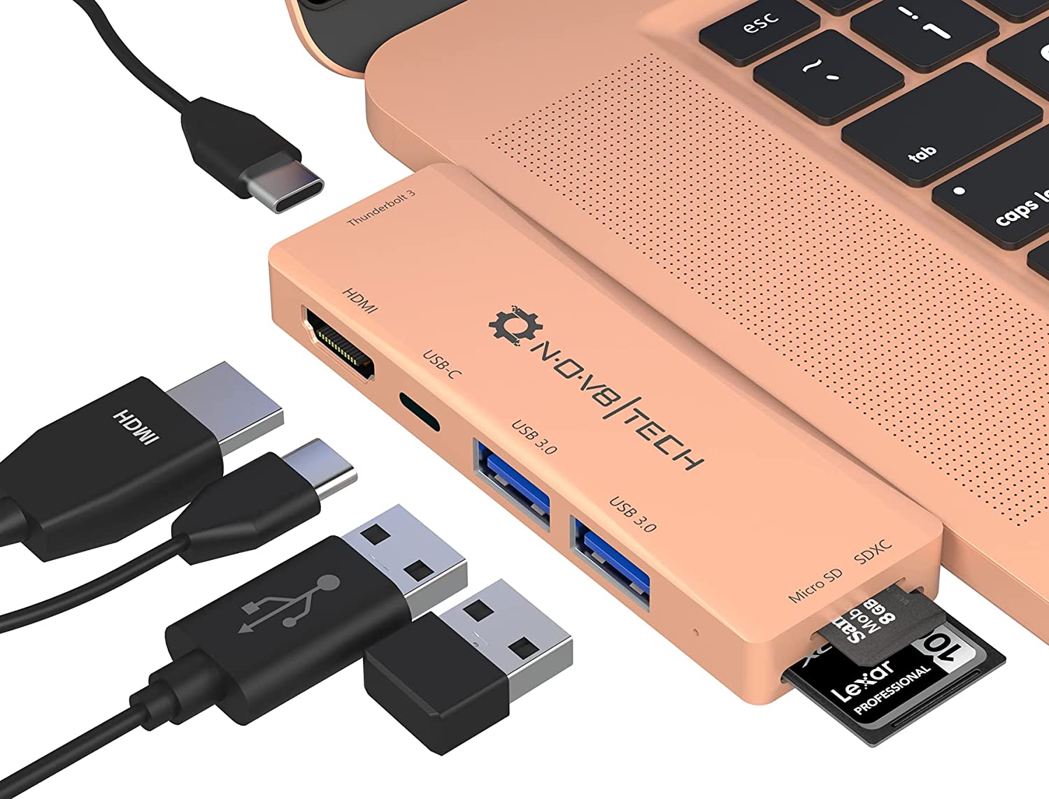 7in2 Gold USB C Hub | 7 Devices Ports Adapter MacBook Air & - NOV8TECH