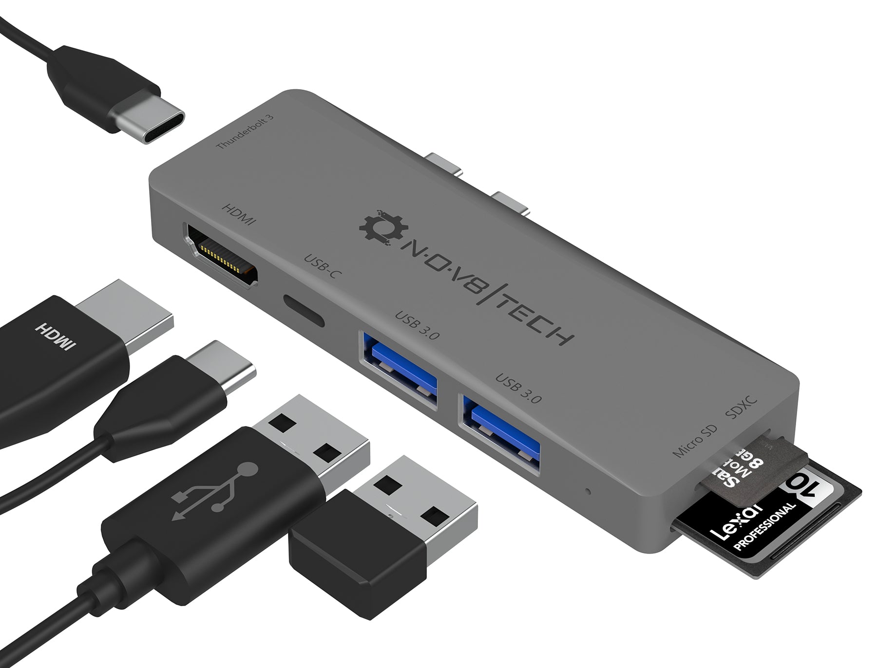 7in2 Gray New USB C Hub New | 7 Device Ports Adapter MacBook Air NOV8TECH