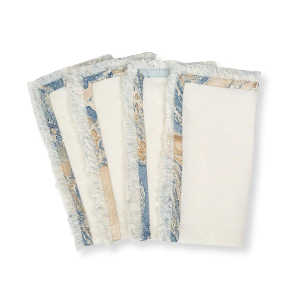 Natural Hand-Marbled Fringe Napkins (Set of 4)