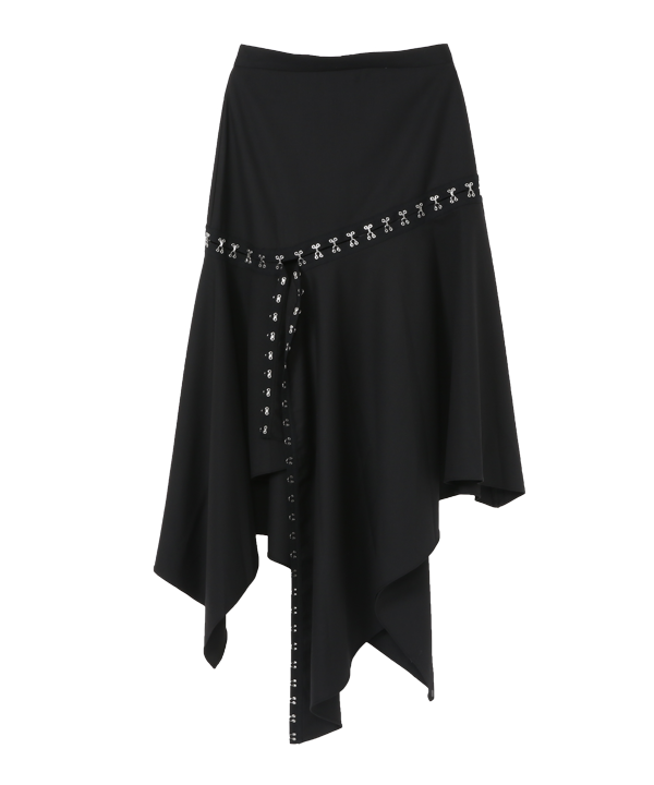 ロクのパンクデザインの黒のミディスカート