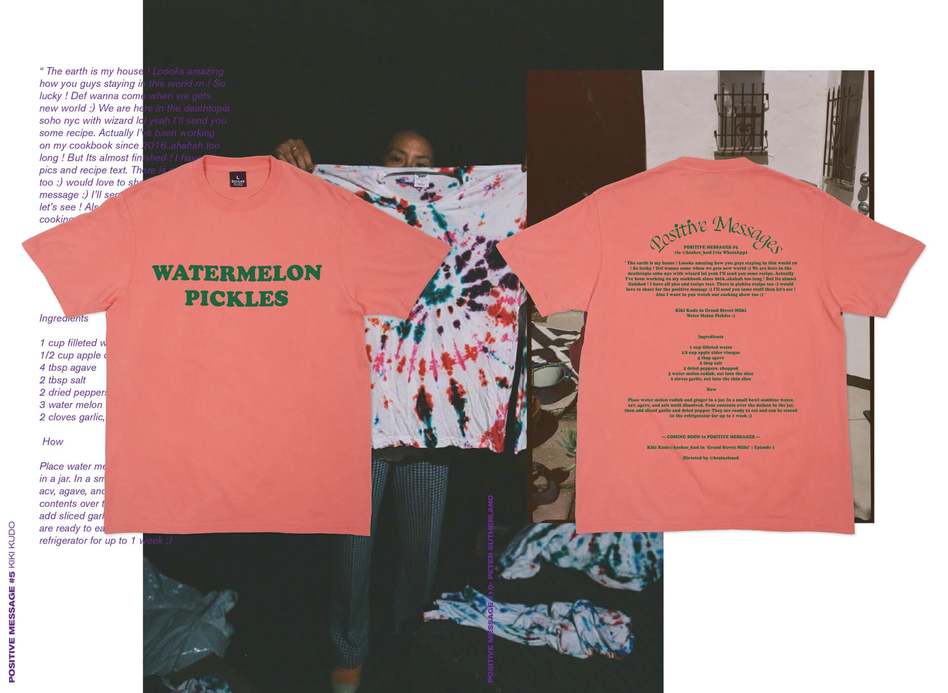 ポジティブメッセージのピンクのウォーターメロンピクルスロゴTシャツ