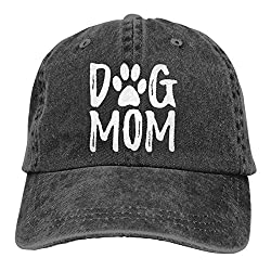 Unisex Adult Vintage Washed Denim Adjustable Baseball Cap Denim hat,Dog Mom Print,Black