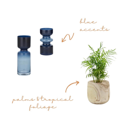 New Med 2022 Collection Styling Tips - Pops of blue + palms & tropical foliage