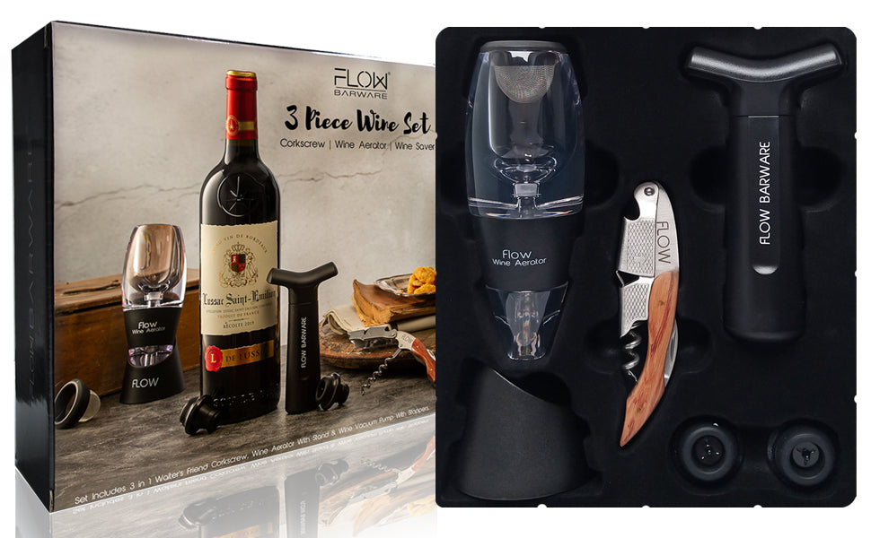 3pc wine gift set, wine aerator corkscrew, wine saver