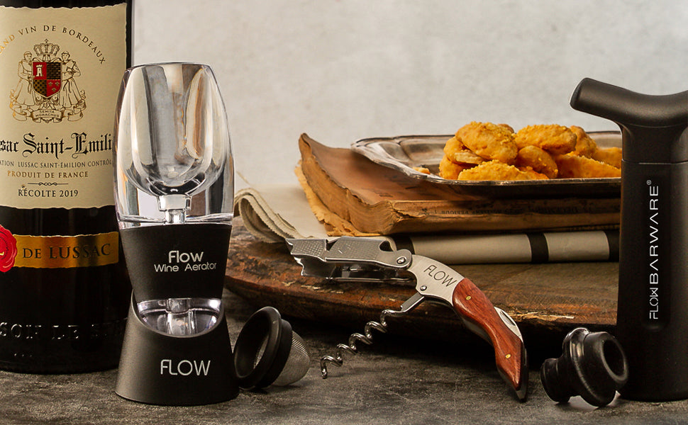 Flow Barware 3pc wine gift set, wine aerator corkscrew, wine saver