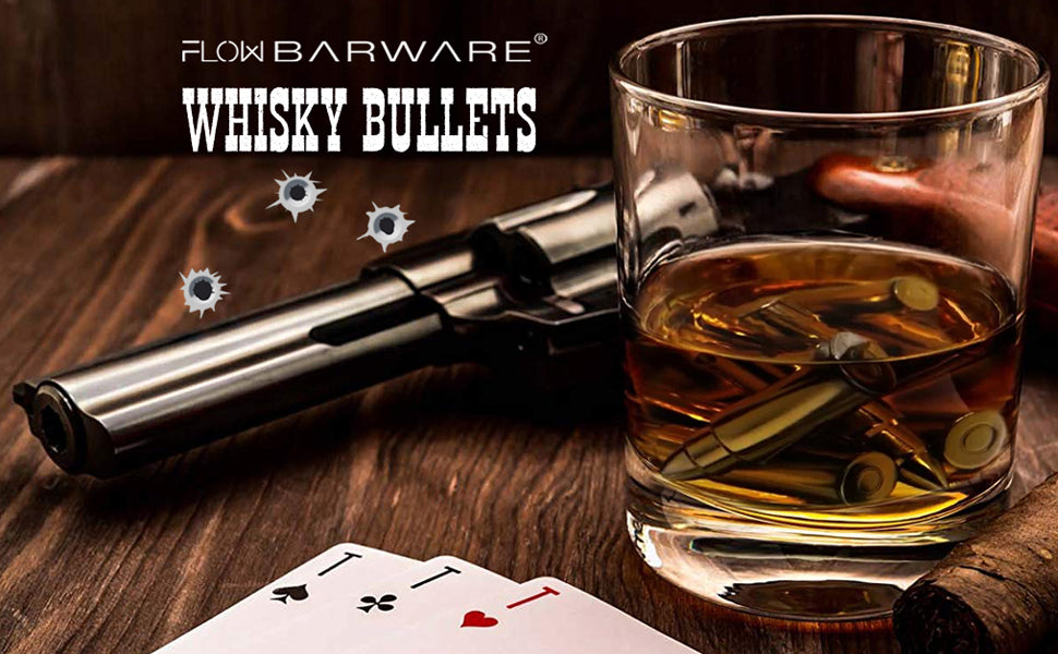 XL Whisky Bullets  Reusable Bullet Ice Cube Whiskey Stones – FLOW Barware®
