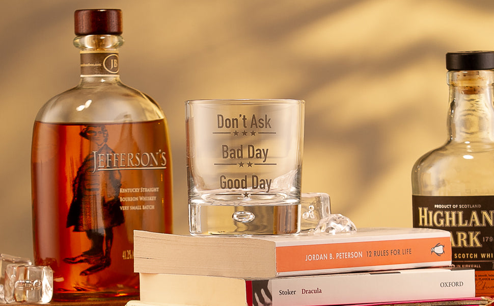 Good Day Bad Day Don’t Ask Novelty Whiskey Glass