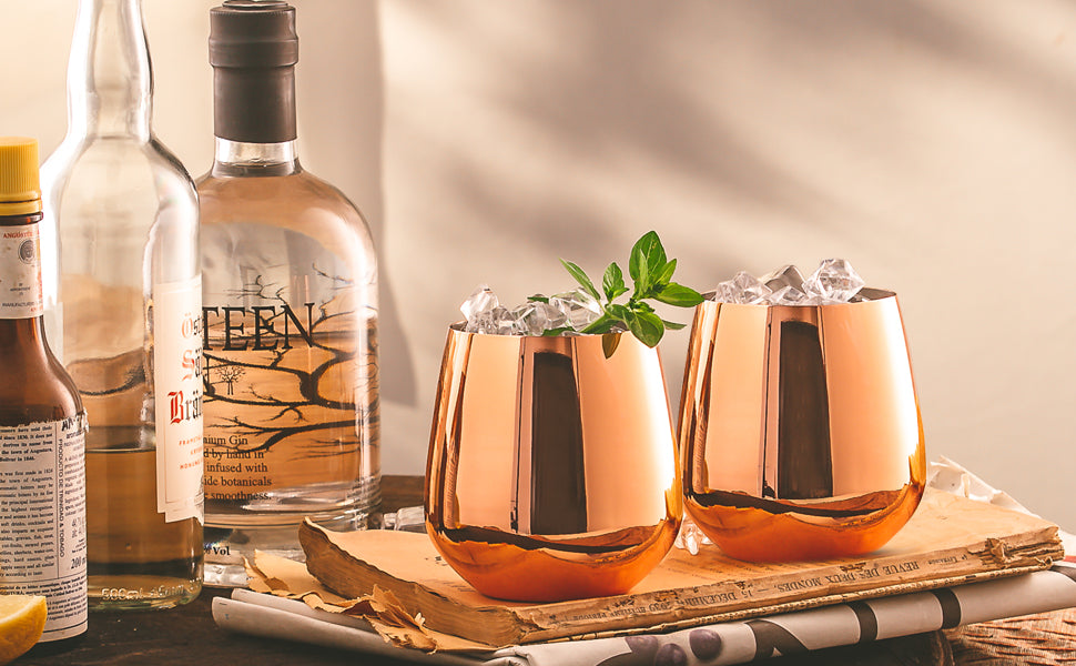 Copper Stemless Wine Glasses by FLOW Barware