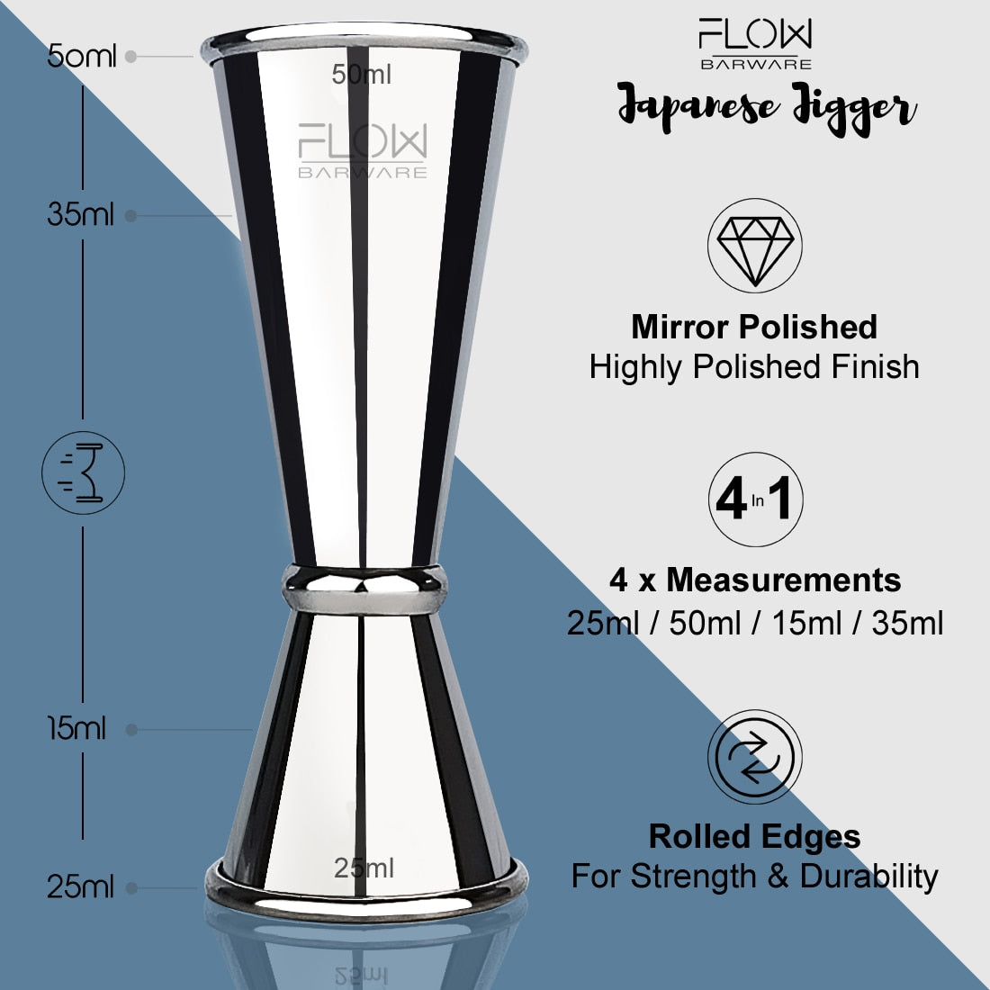 Stainless Spirit Cocktails Measure Cup 2 Sizes Shot Jigger Alcohol