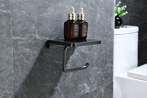 Lexora Bagno Bianca Stainless Steel Black Glass Shelf