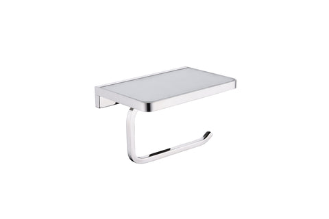 Lexora Bagno Bianca Stainless Steel White Glass Shelf w/ Toilet Paper Holder