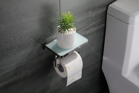 Lexora Glass Shelf with Toilet Paper Holder