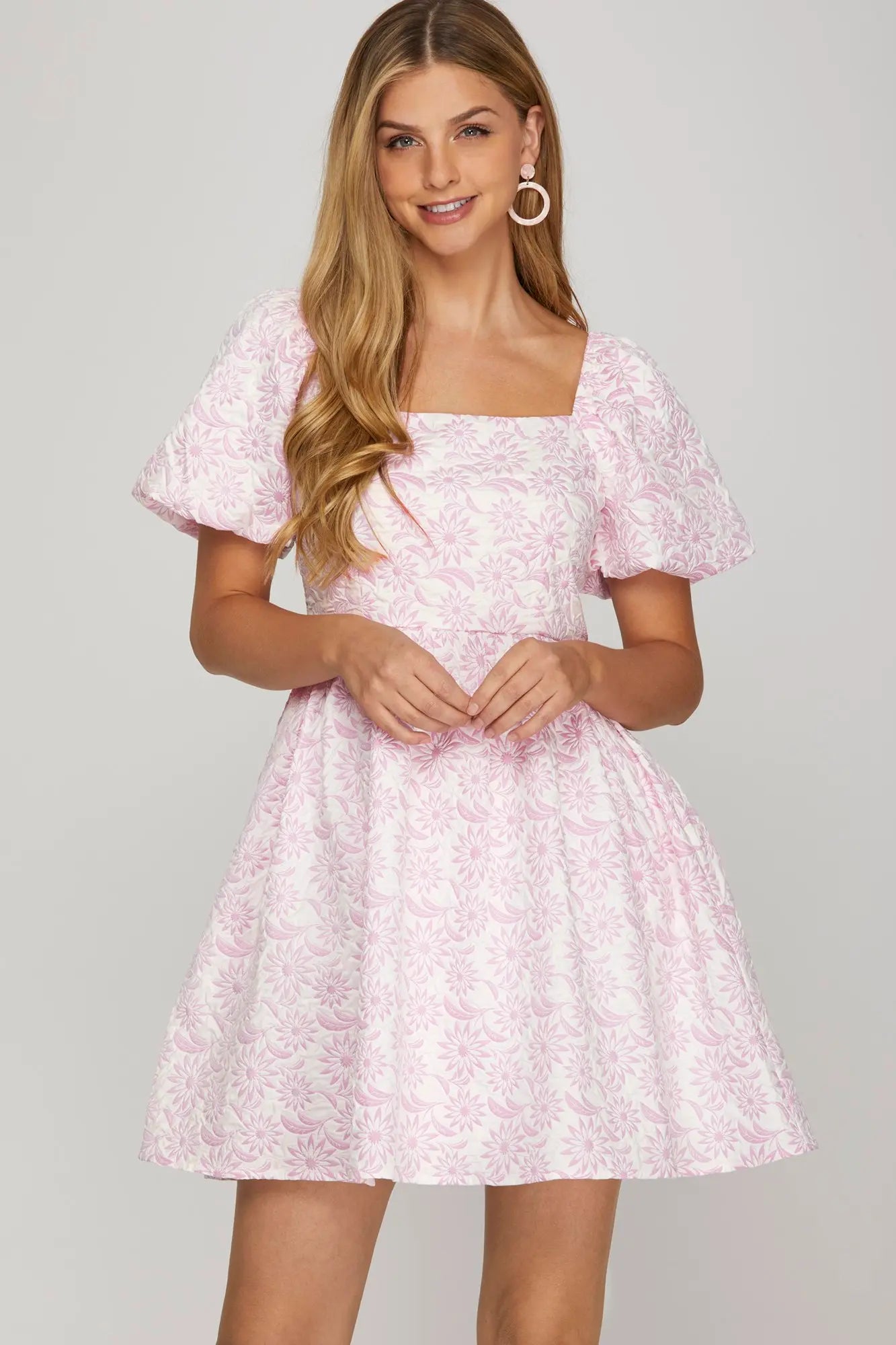 Pink Jacquard Cocktail Dress