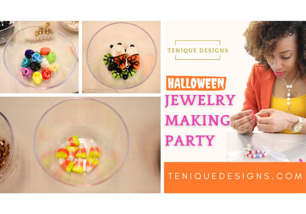 Collage of Halloween beads at Tenique Designs Jewelry Making Party.