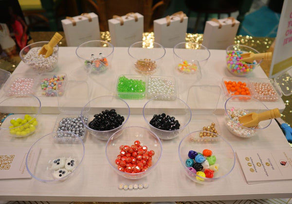 Layout of beads at Tenique Designs Halloween Jewelry Making Party