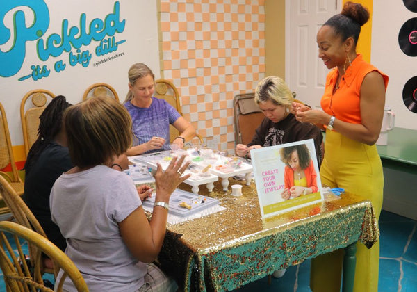 Nicolette Simms leading a Halloween Jewelry Making Class at Pickled Makers in Lutz, FL.