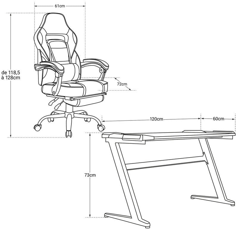 GHOST - Gaming Chair Set with Footrest and Inclined Led Desk