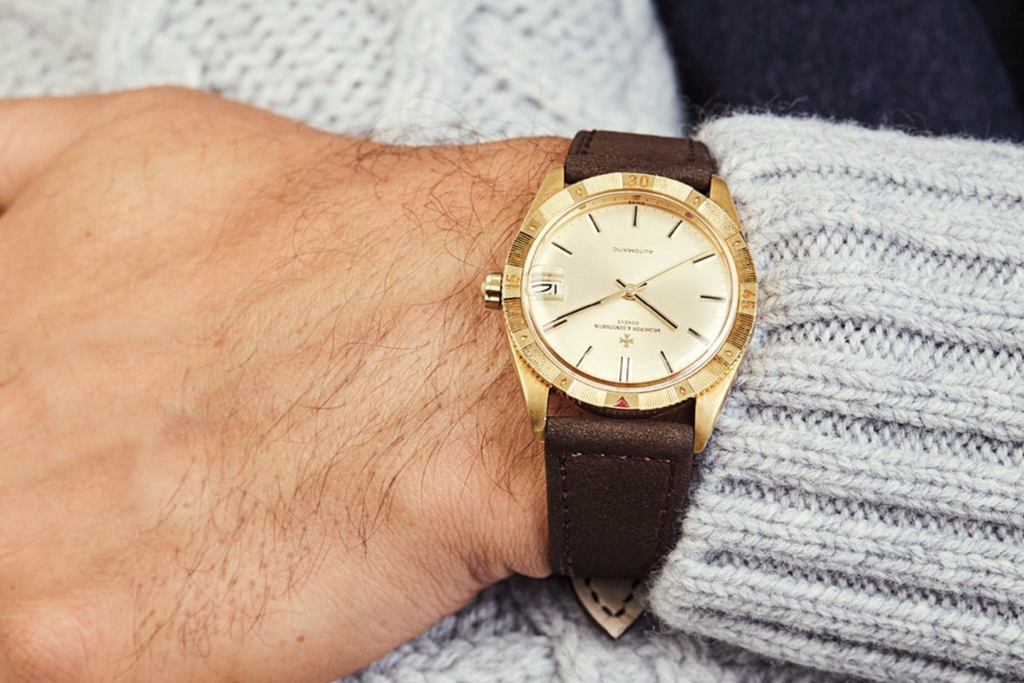 wristshot of a vintage Vacheron Constantin 6782 Turnograph