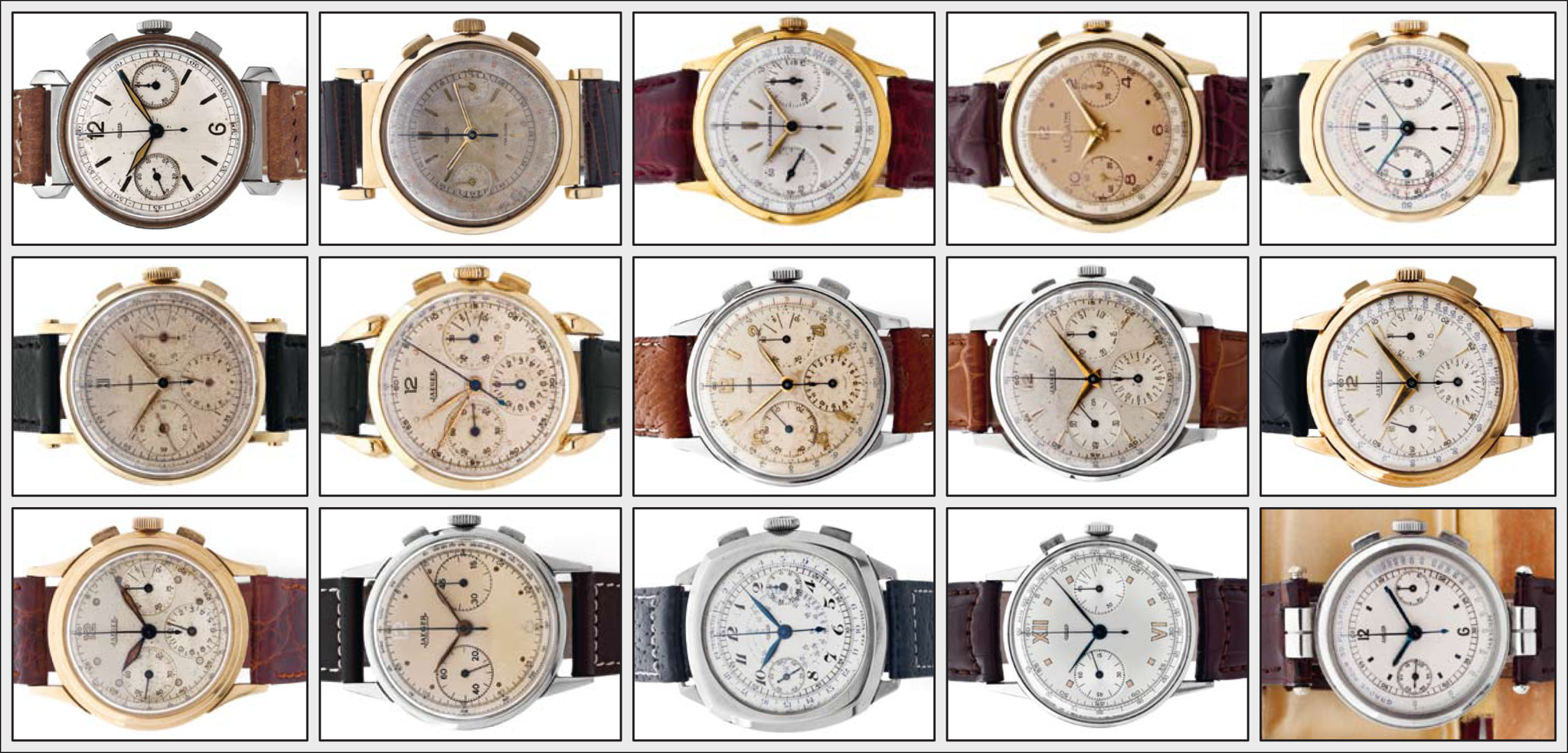 Jaeger and LeCoultre vintage chronograph watches offered at the 2011 JLC themed Artcurial auction