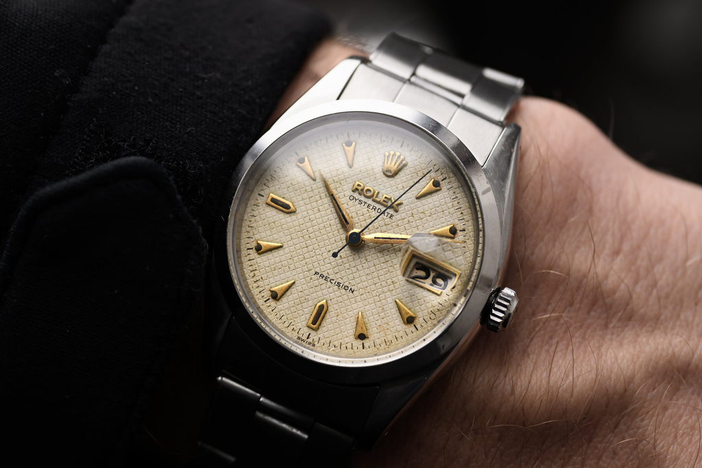 rare 1954 Rolex 6494 Oysterdate with honeycomb dial