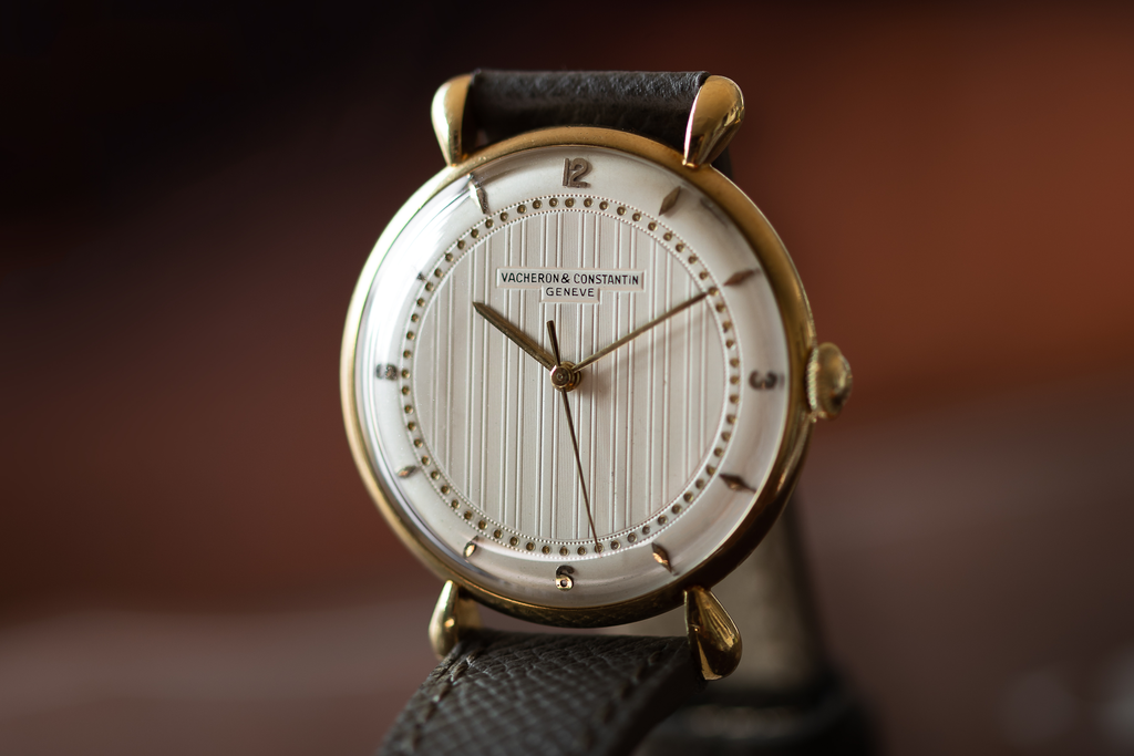 vintage Vacheron Constantin 4218 with linen dial standing in dramatic pose