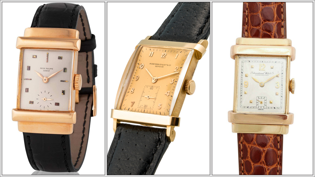 Three examples of vintage Top-hat dress watches from Patek Philippe, IWC and Audemars Piguet