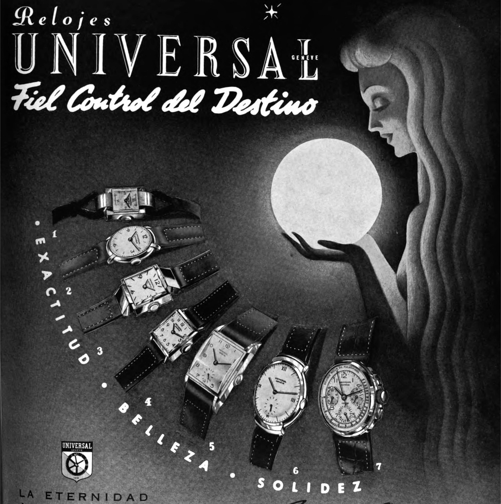 vintage Universal Geneve advertorial from 1940s with collection