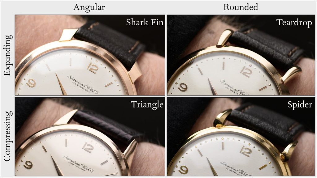 Categorization of different IWC Cal. 89 dress watch styles based on the lug architecture