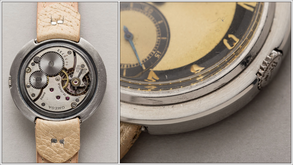 Detailed view of a vintage Omega CK 2013 Disco Volante movement and bezel