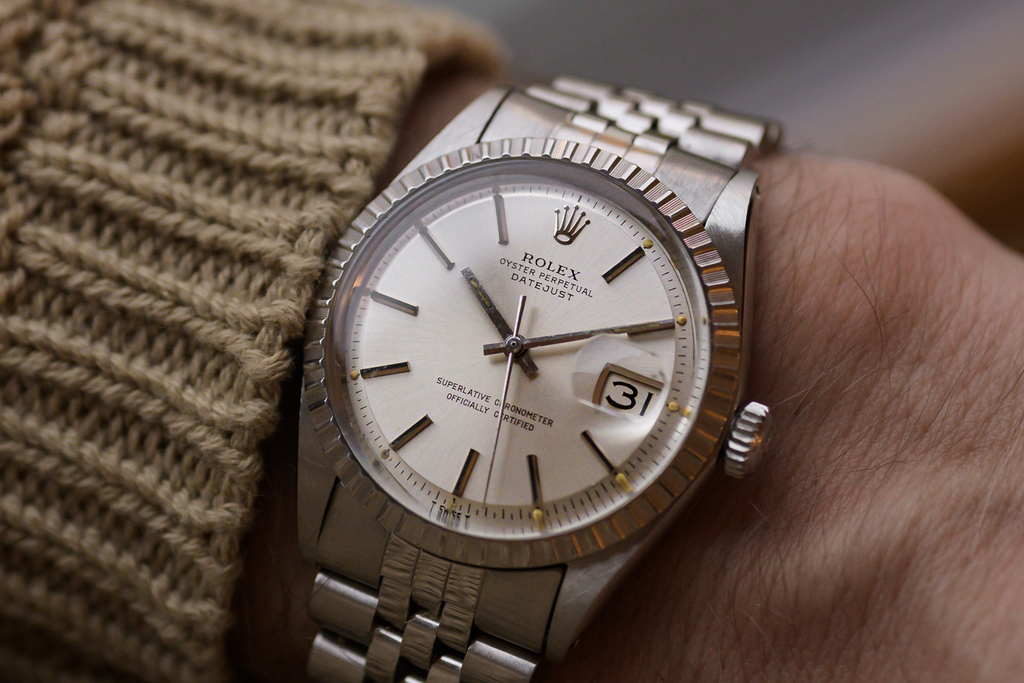 vintage 1960s Rolex Datejust 1603 with a silver dial