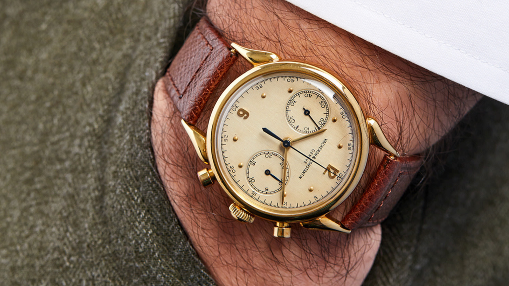 wristshot of a vintage 1950s Vacheron Constantin ref. 6087 chronograph