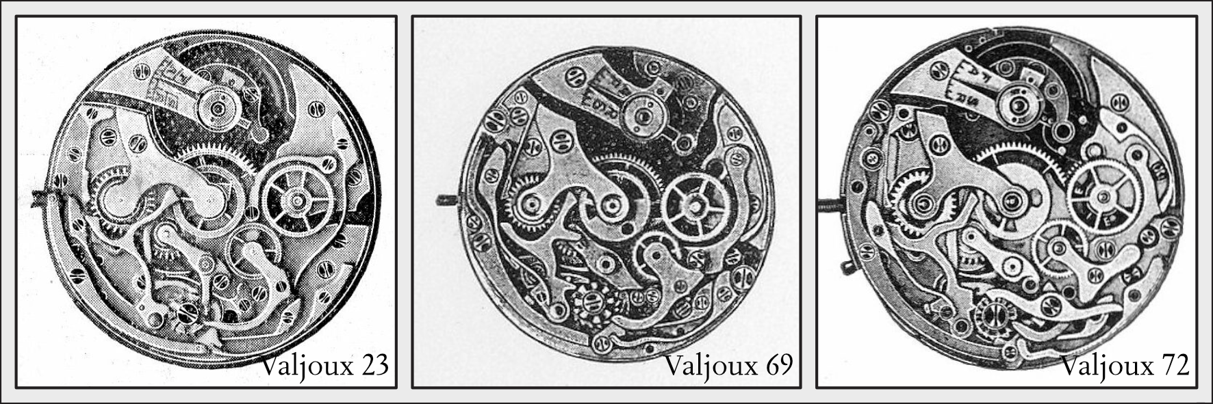 Schematics of the Valjoux chronograph family - Valjoux 23/69/72